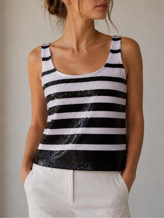 Ralph Lauren Tops - Ralph Lauren Sequin Striped Silk Tank